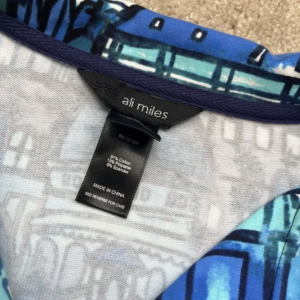 Ali Miles 2X Coat Jacket Shacket Blue Button Downtown Artsy Abstract Modern